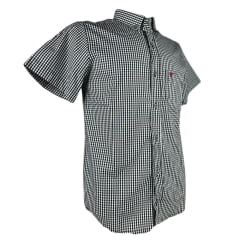 Camisa Masculina Laço Forte Manga Curta Xadrez Preto/Branco Com  Logo Bordô Ref:M.C.S.X.9205