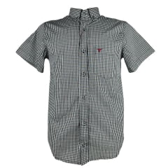 Camisa Masculina Laço Forte Manga Curta Xadrez Preto/Branco Com  Logo Bordô Ref:M.C.S.X.9205