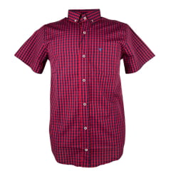 Camisa Masculina Laço Forte Manga Curta Xadrez Vermelho/Azul Marinho Logo Azul Marinho Ref:M.C.S.X.9205