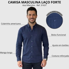 Camisa Masculina Laço Forte Manga Longa Azul Marinho Liso Logo Azul Marinho Ref: 31631