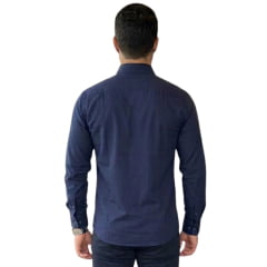 Camisa Masculina Laço Forte Manga Longa Azul Marinho Liso Logo Azul Marinho Ref: 31631
