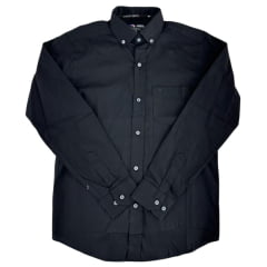Camisa Masculina Laço Forte Manga Longa Preto Liso Logo Preto Ref: 31661