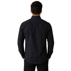 Camisa Masculina Laço Forte Manga Longa Preto Liso Logo Preto Ref: 31661