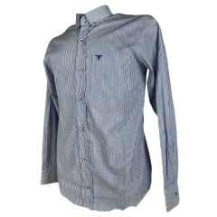 Camisa Masculina Laço Forte Manga Longa Listrada Azul/Branco Com Logo Azul Ref:M.L.S.X 2025
