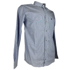 Camisa Masculina Laço Forte Manga Longa Listrada Azul/Branco Com Logo Azul Ref:M.L.S.X 2025