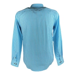 Camisa Masculina Laço Forte Manga Longa Slim Xadrez Azul Claro Com Bolso Bordado Logo Branco REF: M.L.S.X.3161