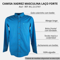 Camisa Masculina Laço Forte Manga Longa Slim Xadrez Azul Marinho E Royal Com Bolso Bordado Logo Azul REF: M.L.S.X.3161