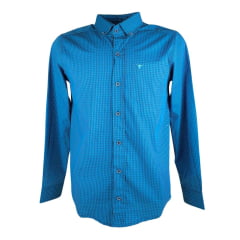 Camisa Masculina Laço Forte Manga Longa Slim Xadrez Azul Marinho E Royal Com Bolso Bordado Logo Azul REF: M.L.S.X.3161