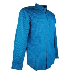 Camisa Masculina Laço Forte Manga Longa Slim Xadrez Azul Marinho E Royal Com Bolso Bordado Logo Azul REF: M.L.S.X.3161