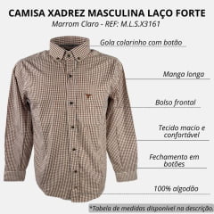 Camisa Masculina Laço Forte Manga Longa Slim Xadrez Marrom E Bege Com Logo Bordada Em Marrom REF: M.L.S.X3161