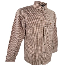 Camisa Masculina Laço Forte Manga Longa Slim Xadrez Marrom E Bege Com Logo Bordada Em Marrom REF: M.L.S.X3161