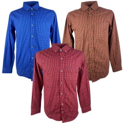 Camisa Masculina Laço Forte Manga Longa Slim Xadrez Azul/Vermelho/Marrom- Ref.M.L.S.X.3161 - Escolha a cor