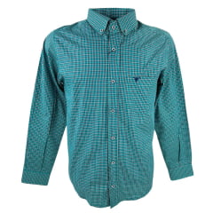 Camisa Masculina Laço Forte Manga Longa Slim Xadrez Verde/Preto/Branco Com Logo Bordada Em Azul Escuro REF: M.L.S.X3161