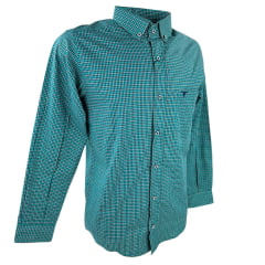 Camisa Masculina Laço Forte Manga Longa Slim Xadrez Verde/Preto/Branco Com Logo Bordada Em Azul Escuro REF: M.L.S.X3161