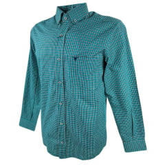 Camisa Masculina Laço Forte Manga Longa Slim Xadrez Verde/Preto/Branco Com Logo Bordada Em Azul Escuro REF: M.L.S.X3161