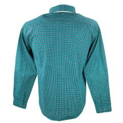 Camisa Masculina Laço Forte Manga Longa Slim Xadrez Verde/Preto/Branco Com Logo Bordada Em Azul Escuro REF: M.L.S.X3161