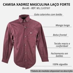 Camisa Masculina Laço Forte Manga Longa Slim Xadrez Vermelha E Branco Com Logo Bordado Cinza Claro REF: M.L.S.X3161