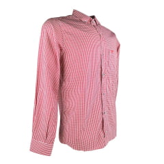 Camisa Masculina Laço Forte Manga Longa Slim Xadrez Vermelho e Branco Com Bolso Bordado Logo Vermelho REF: M.L.S.X.3161