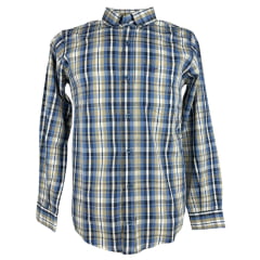 Camisa Masculina Laço Forte Manga Longa Xadrez Azul/Bege Manga Longa Slim Logo Azul Ref:M.L.S.X.3161