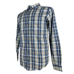 Camisa Masculina Laço Forte Manga Longa Xadrez Azul/Bege Manga Longa Slim Logo Azul Ref:M.L.S.X.3161