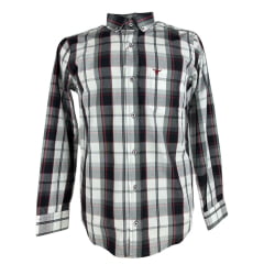 Camisa Masculina Laço Forte Manga Longa Xadrez Cinza/Preta/Bordô Manga Longa Slim Logo Bordô Ref:M.L.S.X.3161