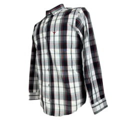 Camisa Masculina Laço Forte Manga Longa Xadrez Cinza/Preta/Bordô Manga Longa Slim Logo Bordô Ref:M.L.S.X.3161