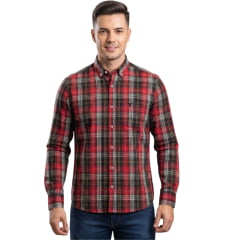 Camisa Masculina Laço Forte Manga Longa Xadrez Grande Vermelho Logo Preto REF:31704 Camisa Masculina Laço Forte Manga Longa Xadrez Grande Vermelho Logo Preto REF:31704