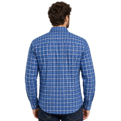 Camisa Masculina Laço Forte Manga Longa Xadrez Médio Azul E Branco Logo Cinza REF:31707