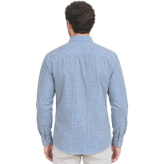 Camisa Masculina Laço Forte Manga Longa Xadrez Pequeno Azul Logo Azul Marinho Ref:31611