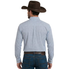Camisa Masculina Laço Forte Manga Longa Xadrez Pequeno Azul E Vermelho Ref:31611