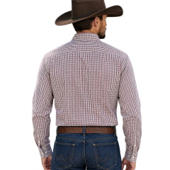 Camisa Masculina Laço Forte Manga Longa Xadrez Pequeno Vermelho E Preto Logo Preto Ref:31611