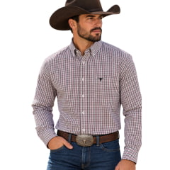 Camisa Masculina Laço Forte Manga Longa Xadrez Pequeno Vermelho E Preto Logo Preto Ref:31611 Camisa Masculina Laço Forte Manga Longa Xadrez Pequeno Vermelho E Preto Logo Preto Ref:31611