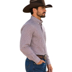 Camisa Masculina Laço Forte Manga Longa Xadrez Pequeno Vermelho E Preto Logo Preto Ref:31611