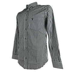 Camisa Masculina Laço Forte Manga Longa Xadrez Preto/Branco Manga Longa Slim Logo Preto Ref:M.L.S.X.3161