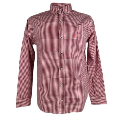 Camisa Masculina Laço Forte Manga Longa Xadrez Vermelho/Branco Manga Longa Slim Logo Vermelho Ref:M.L.S.X.3161
