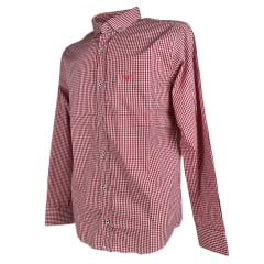 Camisa Masculina Laço Forte Manga Longa Xadrez Vermelho/Branco Manga Longa Slim Logo Vermelho Ref:M.L.S.X.3161
