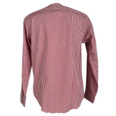 Camisa Masculina Laço Forte Manga Longa Xadrez Vermelho/Branco Manga Longa Slim Logo Vermelho Ref:M.L.S.X.3161