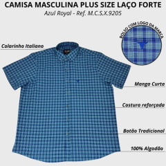 Camisa Masculina Laço Forte Plus Size Manga Curta Xadrez Azul Royal Ref: M.C.S.X.9205