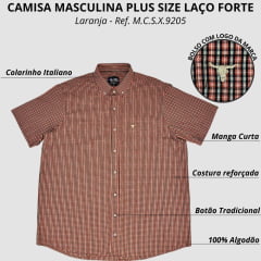 Camisa Masculina Laço Forte Plus Size Manga Curta Xadrez Laranja Ref: M.C.S.X.9205