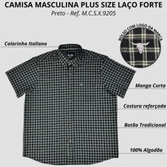 Camisa Masculina Laço Forte Plus Size Manga Curta Xadrez Preto Ref: M.C.S.X.9205