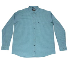 Camisa Masculina Laço Forte Plus Size Manga Longa Xadrez Azul/ Verde Com Logo Em Azul Ref: M.L.S.X 3161