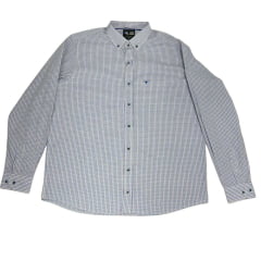 Camisa Masculina Laço Forte Plus Size Manga Longa Xadrez Branco/ Azul Royal Com Logo Azul Ref: M.L.S.X. 3161