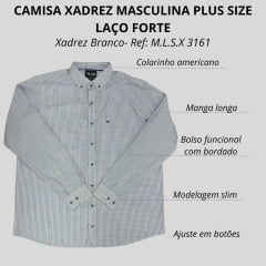 Camisa Masculina Laço Forte Plus Size Manga Longa Xadrez Branco/ Azul Royal Com Logo Azul Ref: M.L.S.X. 3161