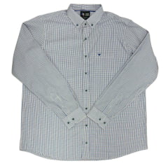 Camisa Masculina Laço Forte Plus Size Manga Longa Xadrez Branco/ Azul Royal Com Logo Azul Ref: M.L.S.X. 3161