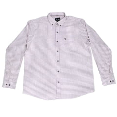 Camisa Masculina Laço Forte Plus Size Manga Longa Xadrez Rosa BB/ Bordô Com Logo Bordô Ref: M.L.S.X. 3161