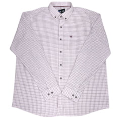 Camisa Masculina Laço Forte Plus Size Manga Longa Xadrez Rosa BB/ Bordô Com Logo Bordô Ref: M.L.S.X. 3161