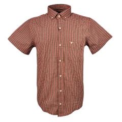 Camisa Masculina Laço Forte Slim Xadrez Laranja/ Bege E Preto C/ Bolso E Logo Bordado Dourado Ref: MCSX 9205