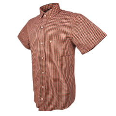 Camisa Masculina Laço Forte Slim Xadrez Laranja/ Bege E Preto C/ Bolso E Logo Bordado Dourado Ref: MCSX 9205