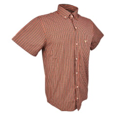 Camisa Masculina Laço Forte Slim Xadrez Laranja/ Bege E Preto C/ Bolso E Logo Bordado Dourado Ref: MCSX 9205