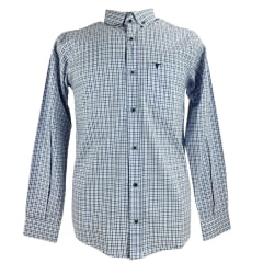 Camisa Masculina Laço Forte Xadrez Azul/Branco Slim Manga Longa Com Logo Azul Ref:3161